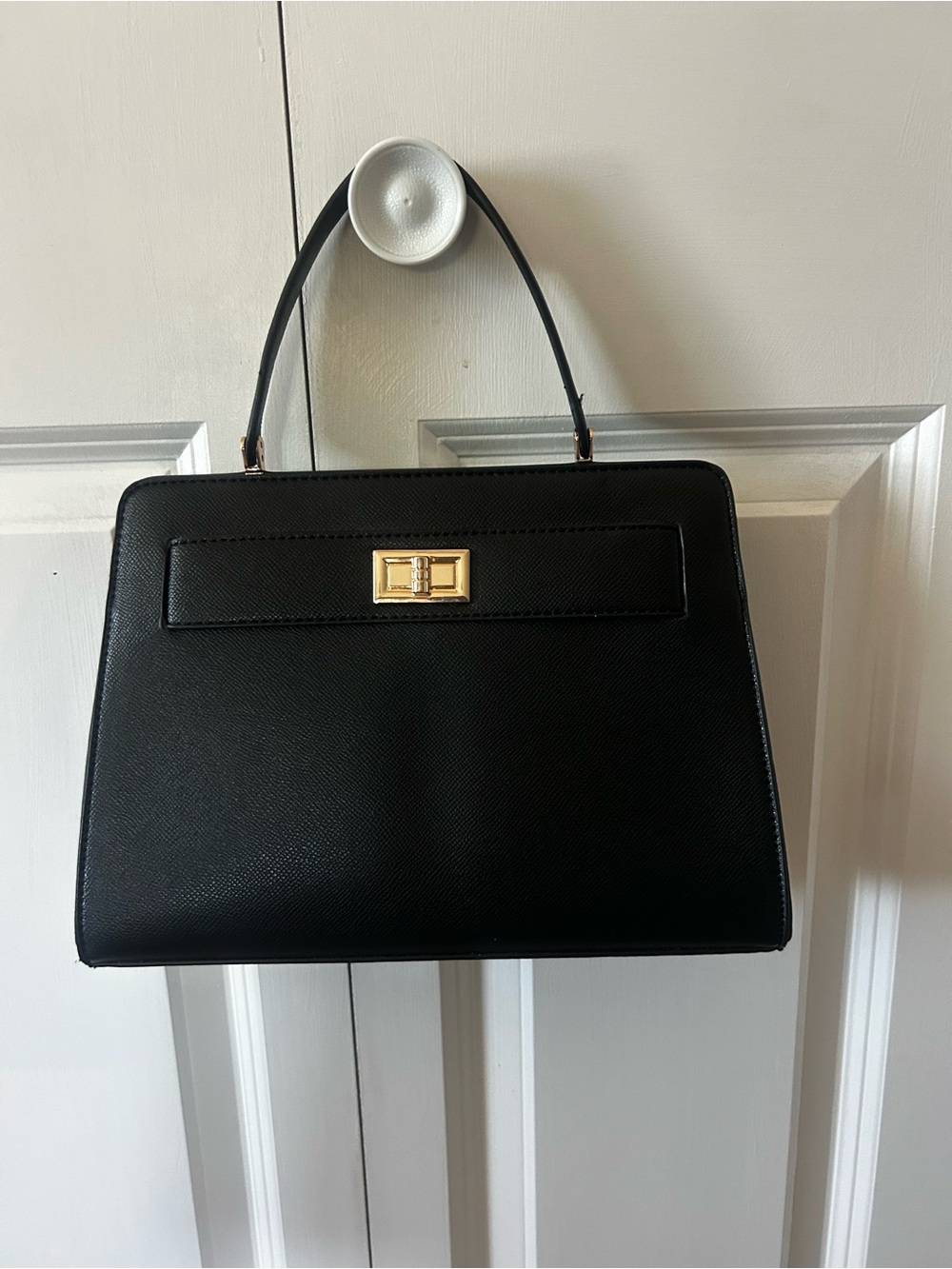 Classic Structured Black Top-Handle Handbag